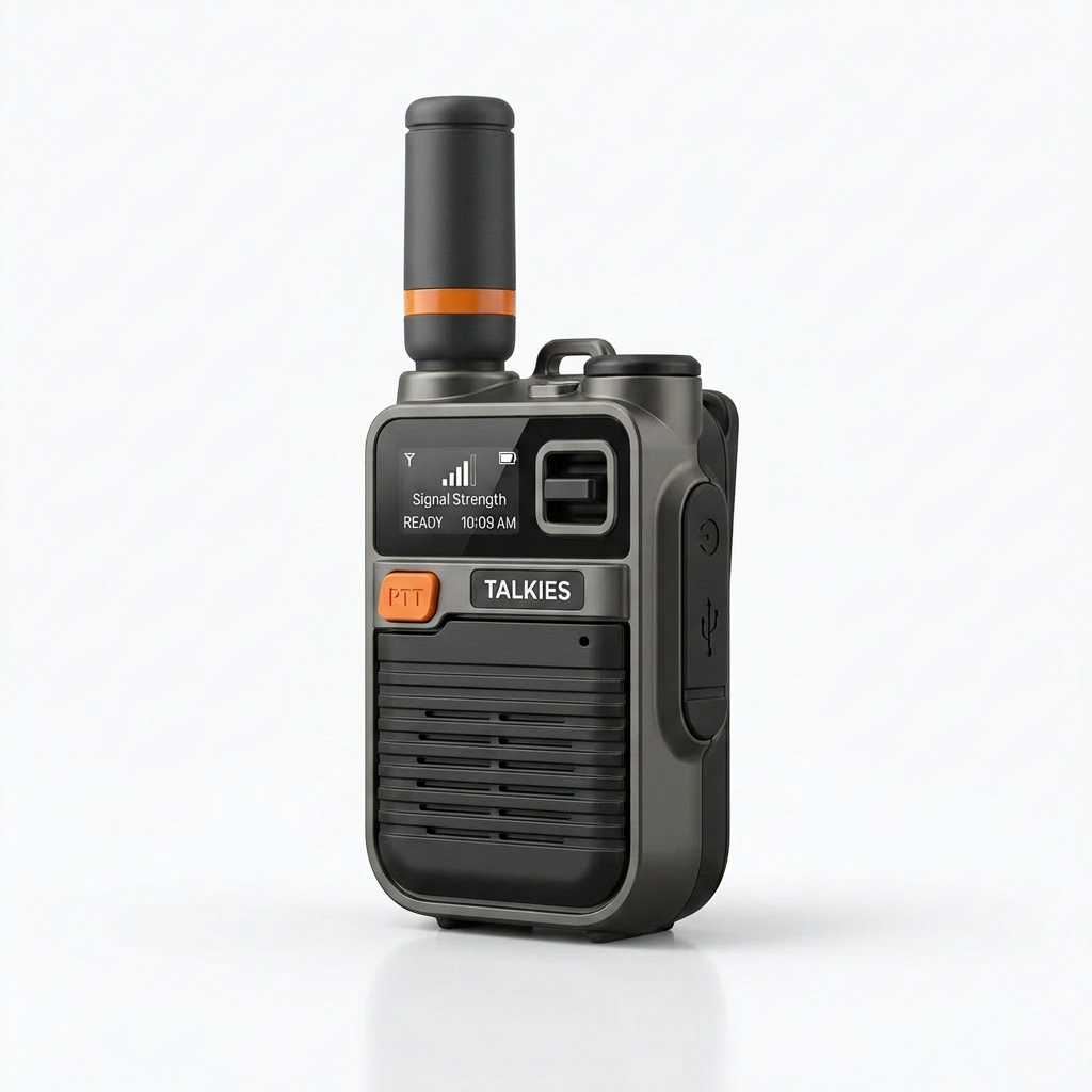 TalkiesWorldWide radio close-up showing dedicated antenna
