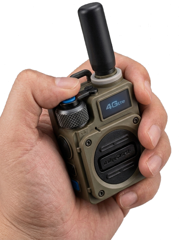 TalkiesWorldWide walkie talkie — push to talk button in use