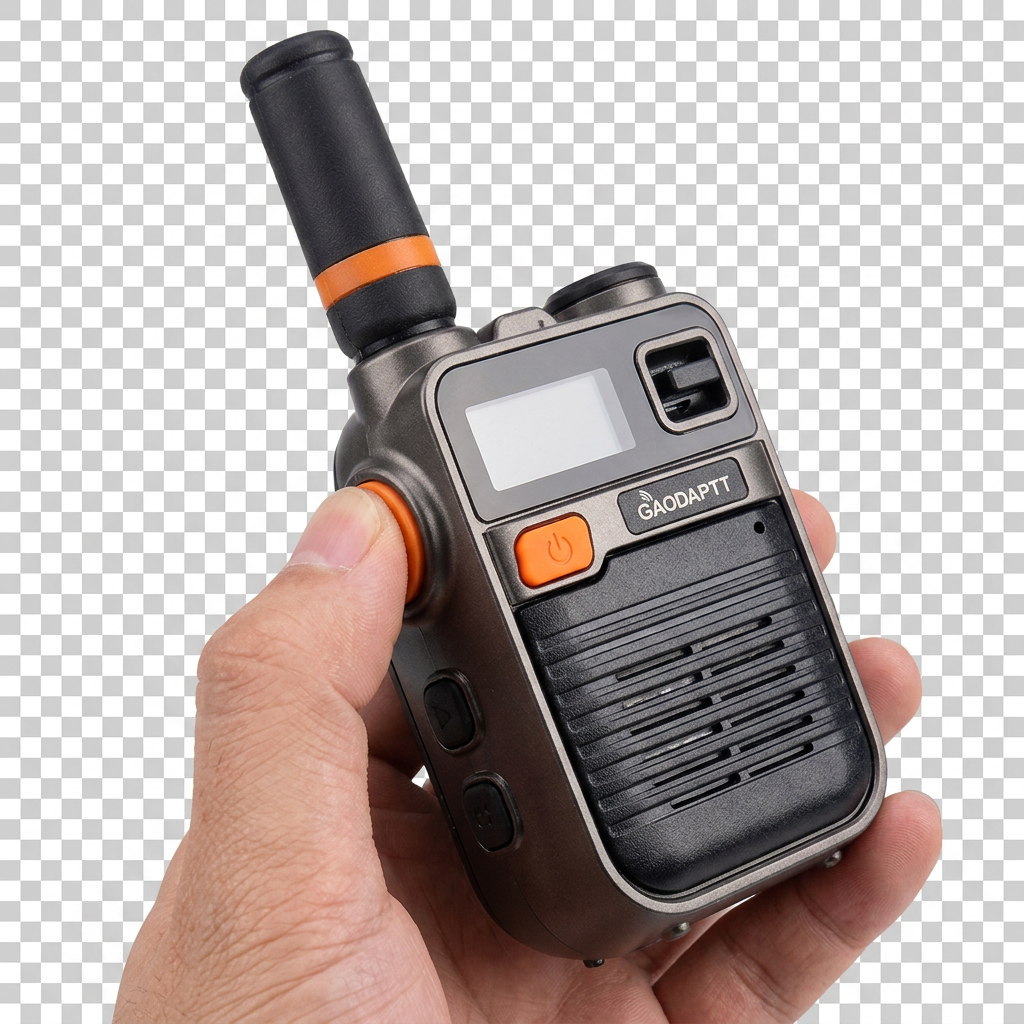 TalkiesWorldWide walkie talkie — push to talk button in use