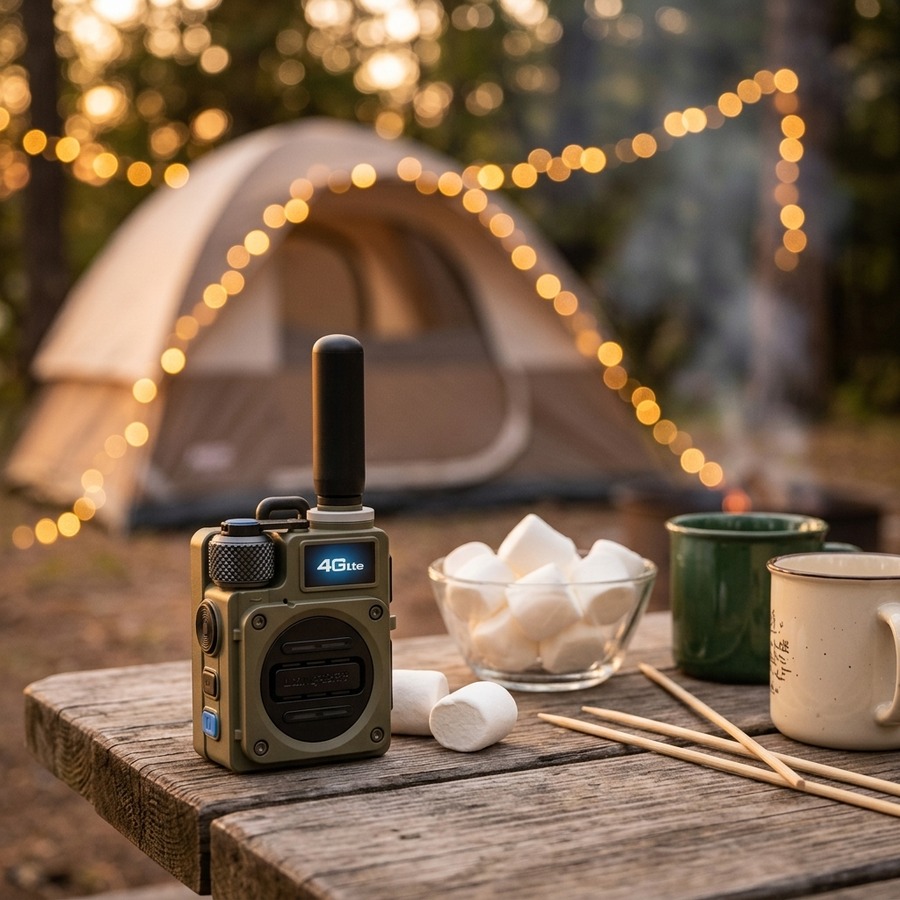 Walkie talkie at family campsite