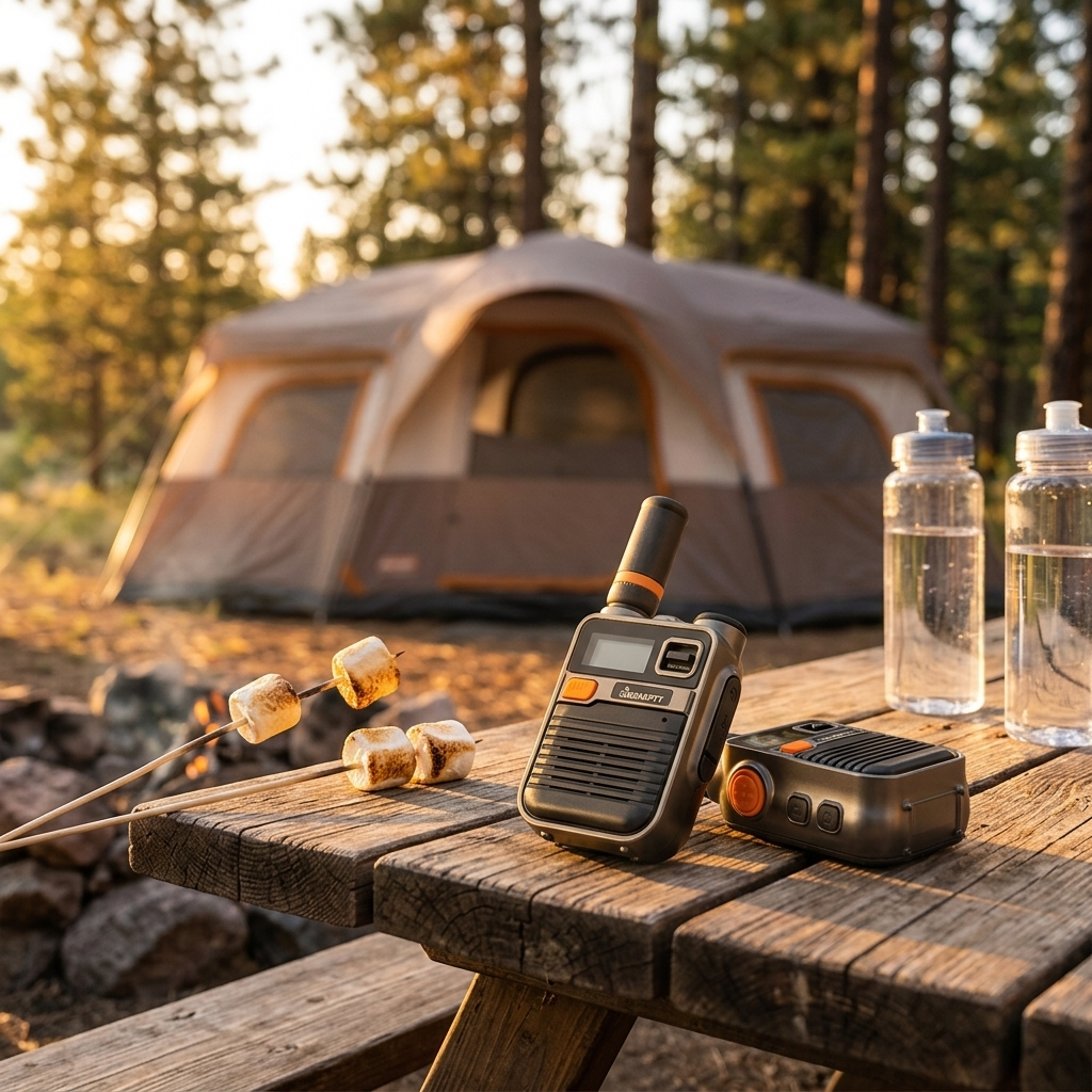 Walkie talkie at family campsite