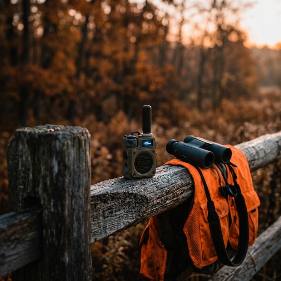 Walkie talkie on fence post at dawn