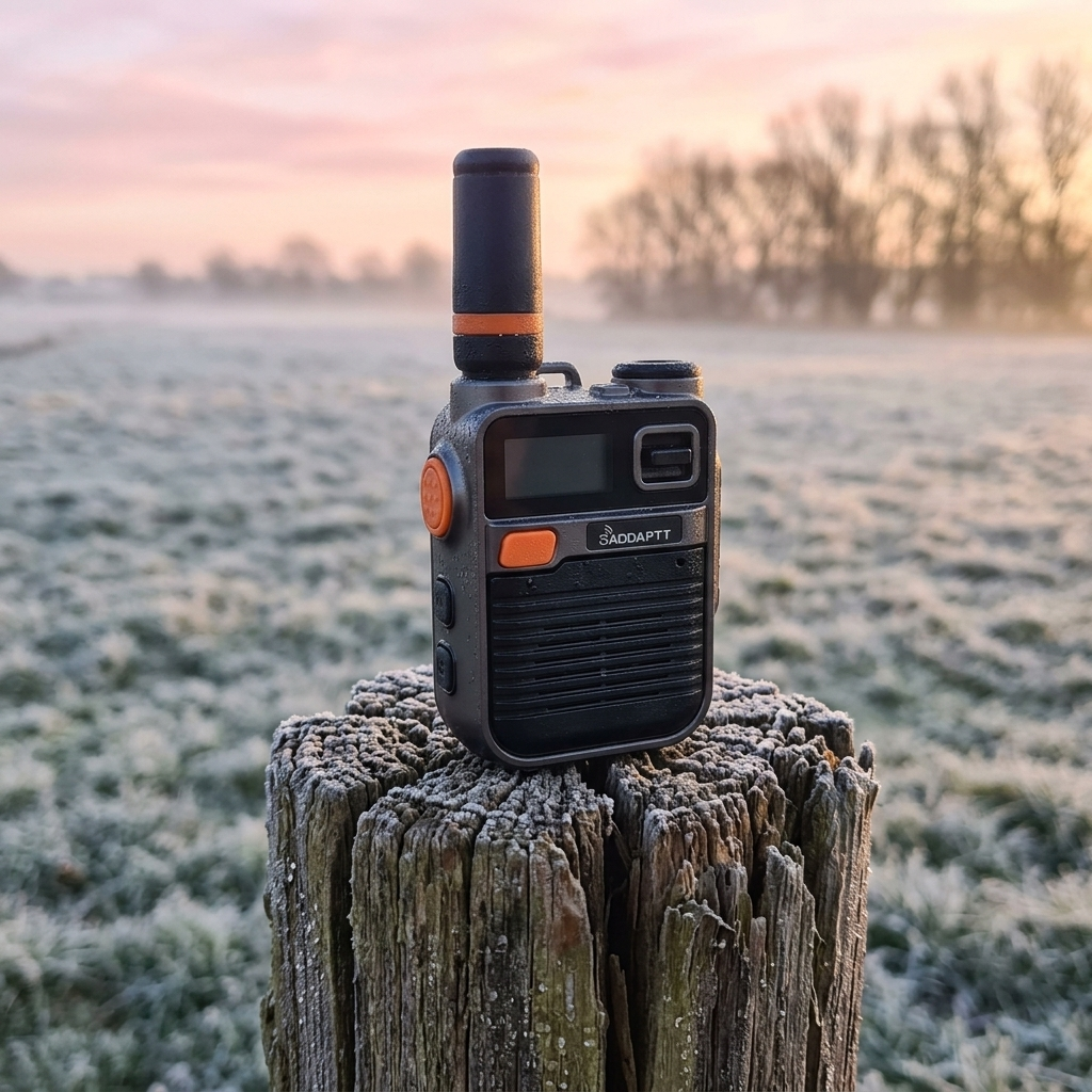 Walkie talkie on fence post at dawn